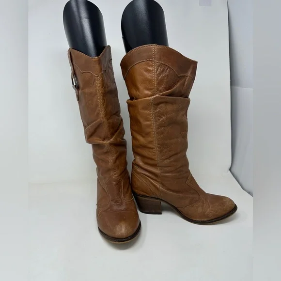 Steve Madden soft supple tan brown leather cowboy boots beautiful patina size8M - Picture 4 of 9